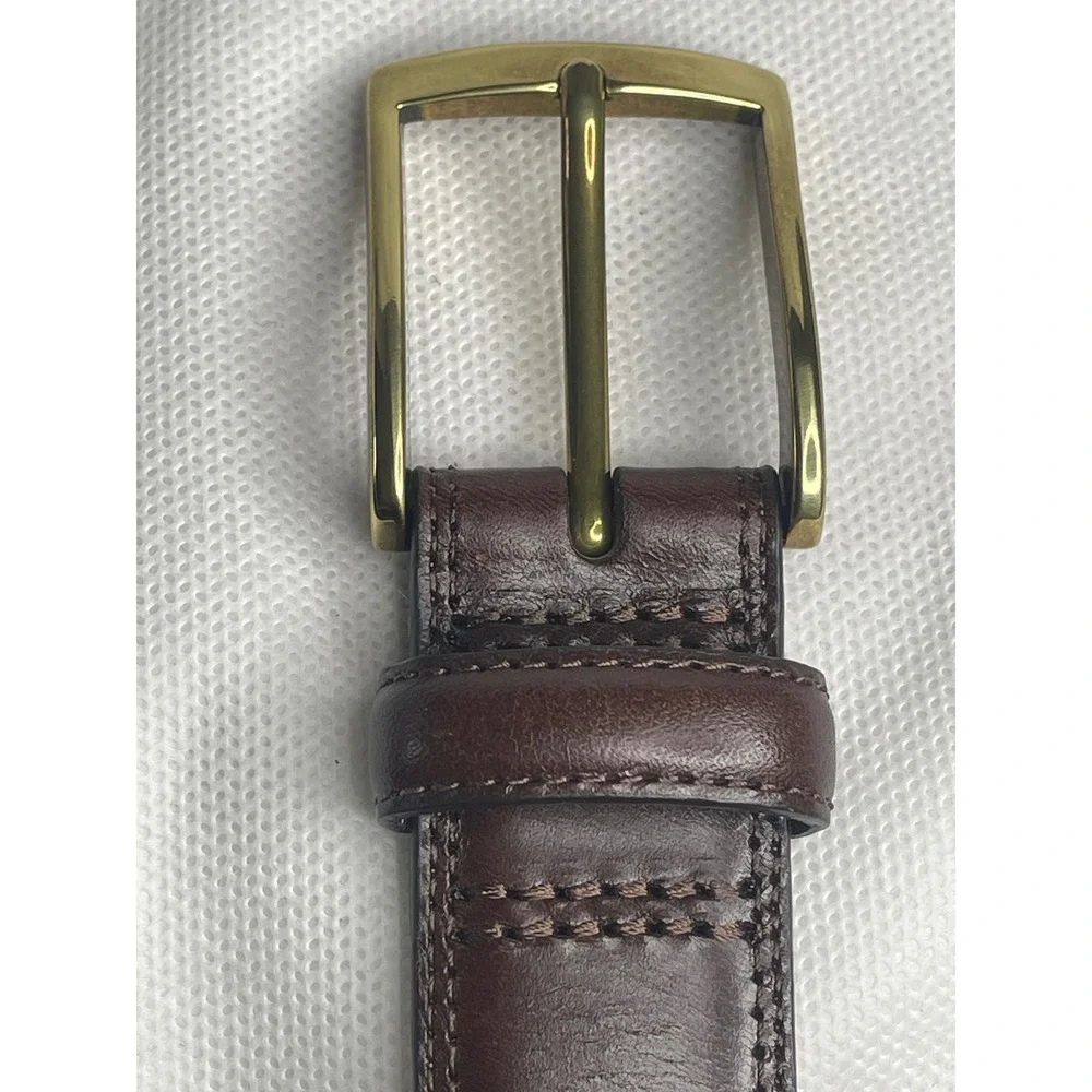 Lands' End Leather Upper Gloss Brown & Gold Belt Size US 38 Workwear Formal
